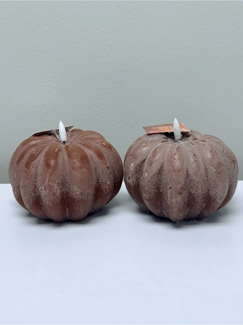 Set of 2 Hobby Lobby Viral Brown LED Pumpkin Candles, New!